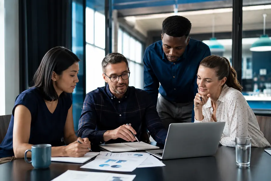 Collaborative office team discussing strategy